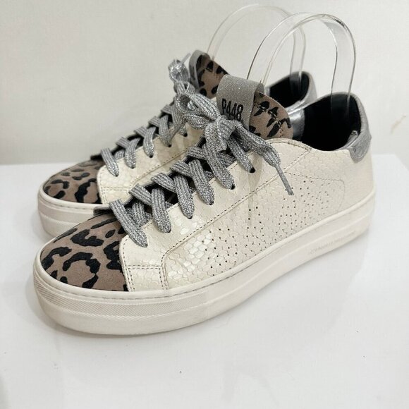 P448 Thea Python Roccia White Leather Platform Sneakers 38 - Picture 1 of 12